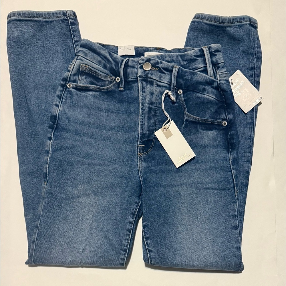 Good American Women’s Good Curve Straight Crossover High Waisted Jeans Size 0/25